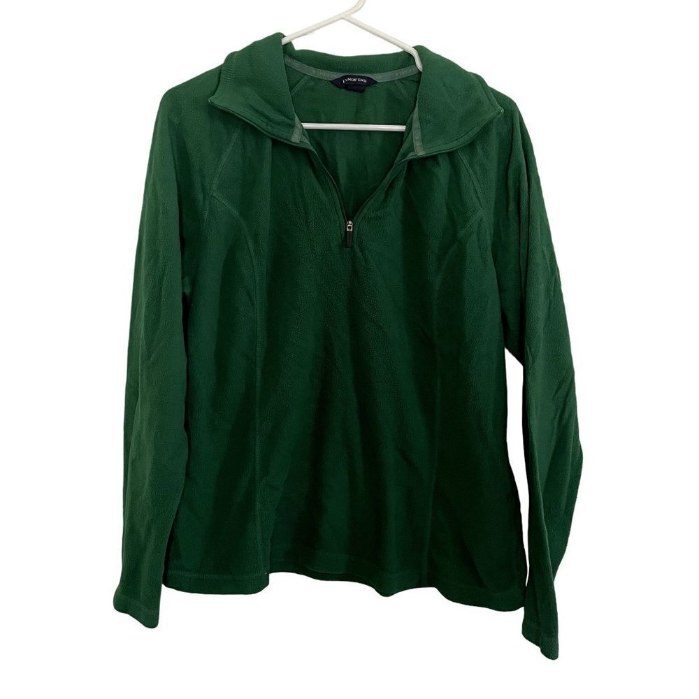 Lands' End green half zip fleece crewneck sweater comfortable long sleeved top